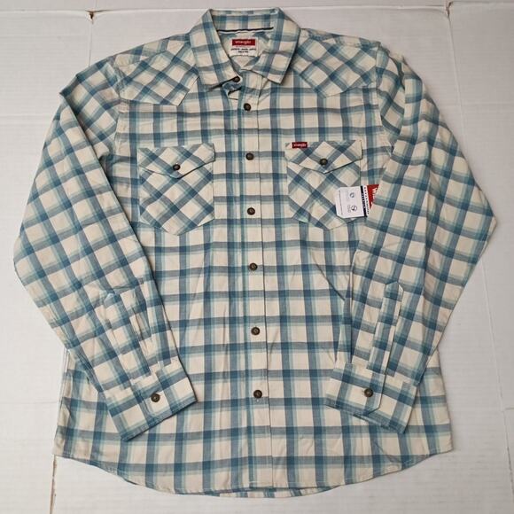 Wrangler Cowboy Wash Twill Shirt Men's M Nile Blue Checkered - Picture 1 of 8
